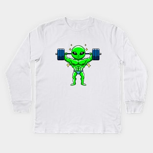 Alien bodybuilder in the gym Kids Long Sleeve T-Shirt